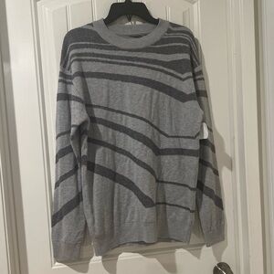 New Open Edit Men’s Pullover Sweater Grey Geometric Acrylic Blend Crew M